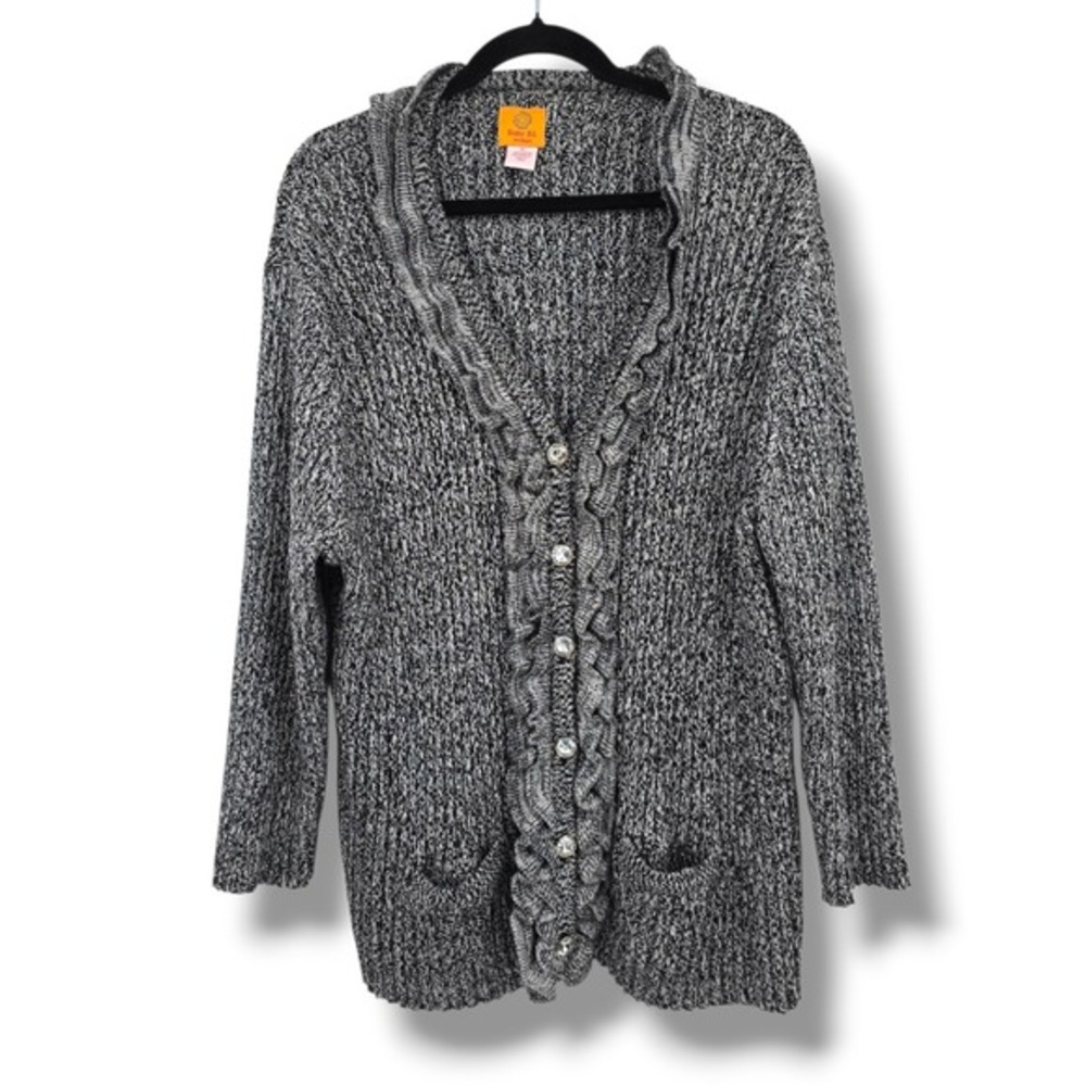 Ruby‎ Rd Woman Black White Marled Knit Button Front Cardigan Sweater 3X